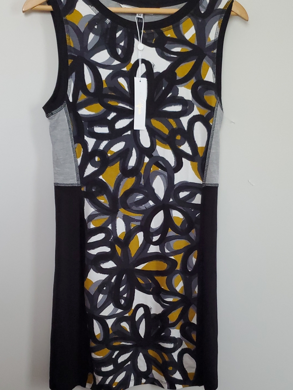 Trina Turk Sleeveless Loop-Print Mini Dress in Black, Gray & Mustard - Picture 1 of 6